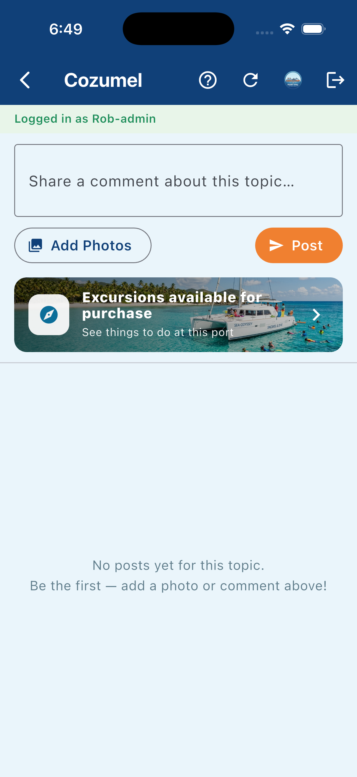 Port forum showing excursions for that port